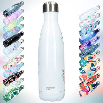 FBFS44, Thermosfles, Drinkfles, Waterfles - Modern & Slank Design - Thermos Fles voor de Warme en Koude Dagen - Dubbelwandig - Robuuste Thermoskan - 500ml - Tropical White - Tropisch Wit