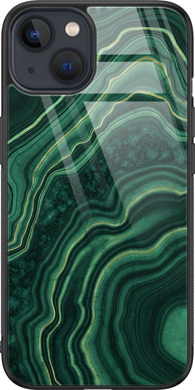 Hoesje geschikt voor iPhone 13 - Groen agate - Luxe Glazen Hardcase - Hippe print - Groen - Leuke Telefoonhoesjes