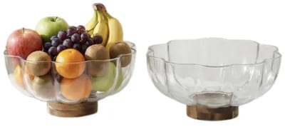 Dia – fruit-saladechaal – acacia glas – mondgeblazen glas & massief acaciahout – amberbruin – 21,8 cm, 1,34 l