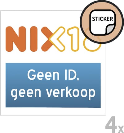 Pictogram/ stickers (4x) | "NIX18 Geen ID, geen verkoop" | 10 x 10 cm | Wetgeving | Nederland | < 18 jaar verkopen wij geen alcohol | Leeftijd controle | Winkel | 4 stuks