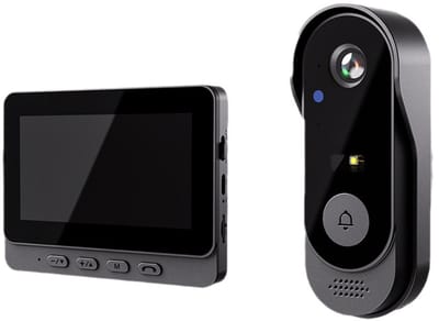 Draadloze videodeurbelcamera met HD 1080P-video, tweerichtingsaudio, 170°-hoek, 4,3-inch scherm, IPX54 waterdicht voor buiten, videodeurbel zonder abonnement, geen app, geen wifi