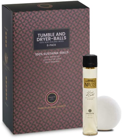 Lavayette Drogerballen XL + Wasparfum (25ml) - 6 Wasdrogerballen van 100% Schapenwol - Droogballen voor Wasdroger