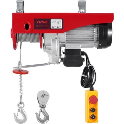 VEVOR elektrische lier, 1200 kg motorlier met 4,2 m bekabelde afstandsbediening, 12 m hefhoogte met enkele kabel, enkele/dubbele lussen, noodstop, hijsgereedschap voor garage, magazijn, fabriek
