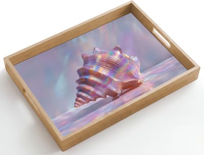 Dienblad hout 50x35 cm - Schootdienblad - Schelp - Glanzend - Regenboogtinten - Borrelplank rechthoek - Plateau dienbladen