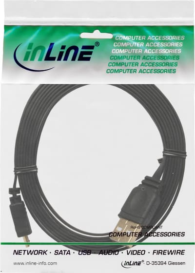 USB Micro B naar USB-A platte kabel - USB2.0 - tot 2A / zwart - 1 meter