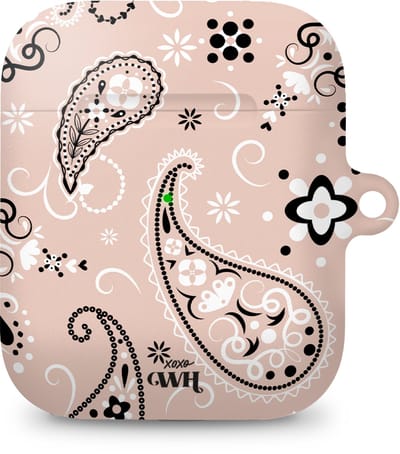 xoxo Wildhearts hoesje geschikt voor Airpods 1/2 - Paisley Dawn Nude - Ook als telefoonhoesje verkrijgbaar - schokbestendige case geschikt voor Airpod 1 en 2 - koptelefoon case - Hartjes patroon case bloemen - beige / crème