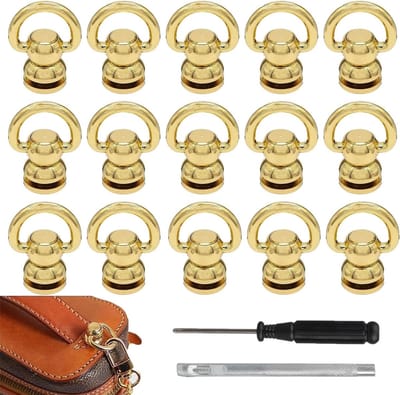 20 Stuks D-Ring Studs en Rivets voor Leren Handwerk - Metaal Schroef Rivets, Button Rivets en Decoratieve Nieten in Goud en Messing