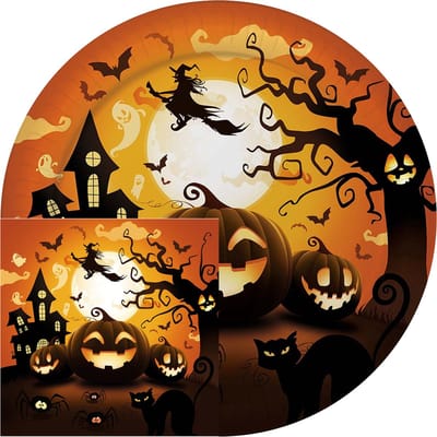 Fiestas Halloween/horror pompoen - feest borden en servetten set - 24x - zwart- papier