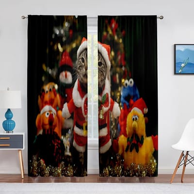 Kerst Vrolijke Sneeuwman Kerstman Boom Knuffelen Tule Raamdecoratie Transparante Voile Gordijnen voor Woonkamer Slaapkamer Decoraties 1 PCS W100XH250cm&Grommet Top