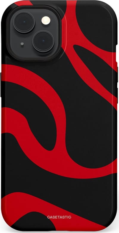 Casetastic hoesje geschikt voor Apple iPhone 15 - MagSafe - Dubbellaagse bescherming - Vurige Zwarte Lava Stroom - Fashion Case - Zwart Rood