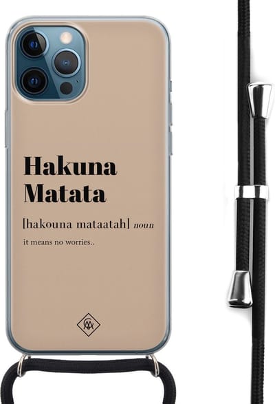 Casimoda® hoesje met koord - Geschikt voor iPhone 12 Pro Max - Hakuna Matata - Afneembaar koord - Siliconen/TPU - Multi