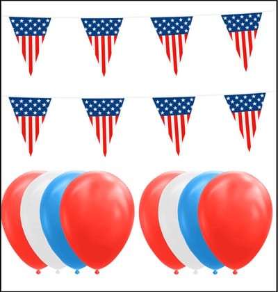 USA feestpakket Big - 6x Vlaggenlijn 10 meter + 150 ballonnen rood/wit/blauw - Versiering Slinger Feestdecoratie Decoratie