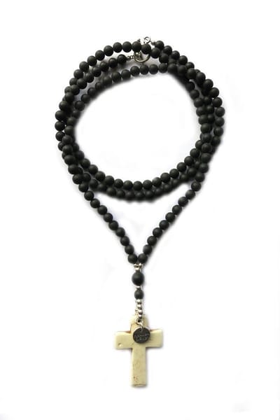 Heaven Eleven - Ibiza - dames ketting - Edelsteen onyx matte 6mm - kruisje van natuursteen - 80cm