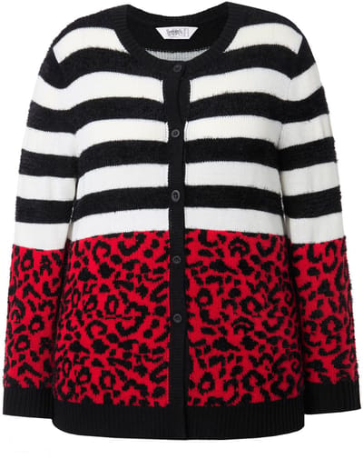 Angel of Style - Dames - Vest straight fit leo/strepen - Fluweelrood - Maat 42+