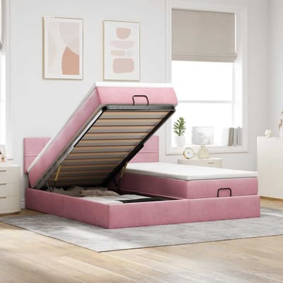 vidaXL - Ottoman - bed - met - matrassen - en - LED's - 160x200cm - fluweel - roze