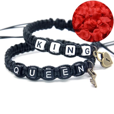 King & Queen Armband Set + Rozenblaadjes = Valentijn Cadeautje voor Hem en Haar - Valentijnsdag - Valentijn Cadeautje voor Mannen