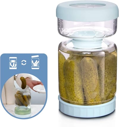 Famanu - Glazen voedselcontainers met zeef, zandloperbestendige deksels, flip olijf voor keukenopslag, kimchi-pot, lekvrije luchtdichte deksels koelkast