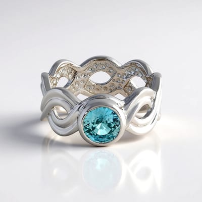 Cavill - Zilveren Ring - 925 Sterling Zilver - Ratanakiri Zirkoon 1,177 ct - Blauwe Edelsteen - Modern Design - Fijn Opengewerkt Sieraad