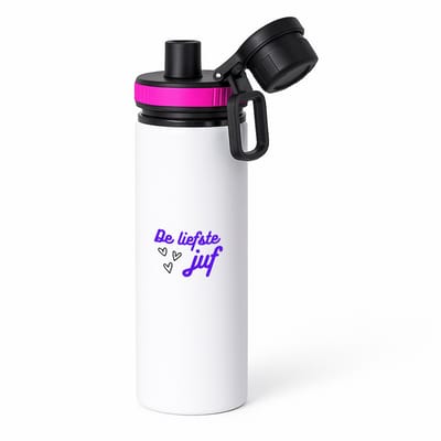 Hacebo® - de liefste juf waterfles met draaidop roze - Juf - voor de liefste juf - juf - verjaardagscadeau - verjaardag - cadeau - afscheidscadeau - geschenk - leuke cadeau - kado - gift - juffendag - water fles - 850ML