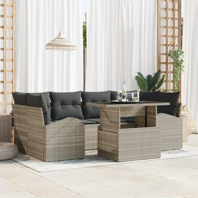 vidaXL Tuinbank Set met kussen met opslag 7 pcs Lichtgrijs Poly Riet