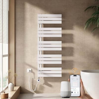 EMKE Elektrische Handdoekradiator - Slimme Bediening - APP Week Timer - 132x50cm - 800W - Glans Wit