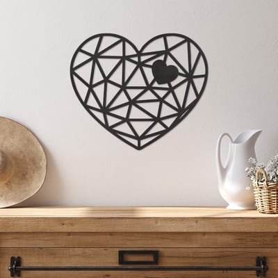 Geometrische Wanddecoratie Hart - Geometrische Muurdecoratie Liefde - Geometrisch Hart - Muurdecoratie Hout - Wanddecoratie Hout - Muurdecoratie Woonkamer - Wanddecoratie Woonkamer - Wanddecoratie Industrieel - Wanddecoratie Dieren - 34 x 29 cm