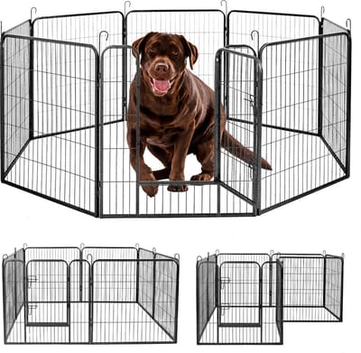 IvoQ Puppyren – Hondenren – 8 Panelen – 60 cm hoog – Hondenbench – Staal – Opvouwbaar & Duurzaam – Geschikt voor Honden, Konijnen en Meer