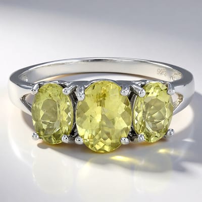 Cavill - Zilveren Ring met 3 Limoen Apatiet Ovaal 2,54 ct - 925 Sterling Zilver - Elegante Zomer Ring Dames - Madagaskar Edelsteen