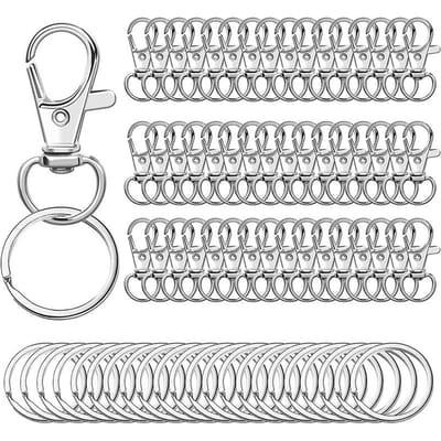 Ensemble de 50 mousquetons pivotants + 50 porte-clés avec fermoir mousqueton pour sac à dos, jouet, pendentif, décoration, porte-clés, boucle en corde pour animaux de compagnie 100pcs gray