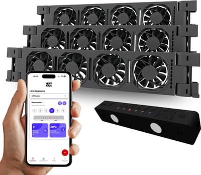 Heatfan 4 - Trio Set - Zwart - Radiator Ventilator – Radiator Ventilator – met WIFI Controller – Energiezuinige Radiator Fan voor Verwarming – Geschikt voor radiatoren van 140 cm t/m 200 cm