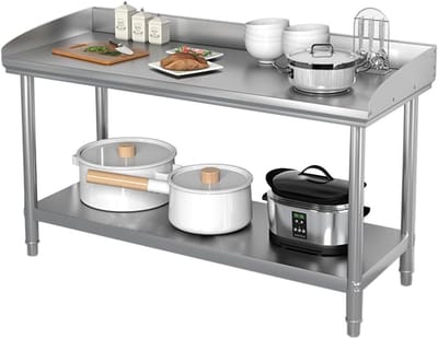 Werktafel RVS - Voorbereidingsblad Keuken - Voedsel Bereiding - Met Achterrand - 60x40cm - Zilver