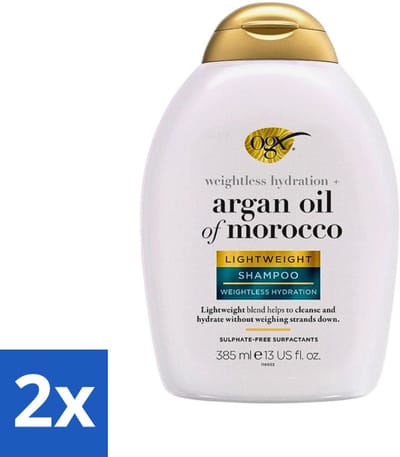 2 x OGX - Argan Oil of Morocco - Shampoo - Lichtgewicht - Voor Dagelijks Gebruik - 385 ml - Luchtige Shampoo - Arganolie Shampoo - Dagelijks Gebruik Shampoo - Gezonde Glans - Zachtheid Haar