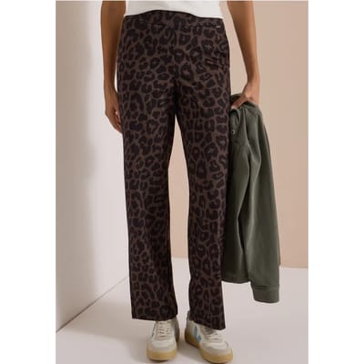 High Waist Straight Leg Broek met leoprint