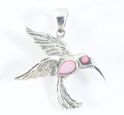 Zilveren kolibrie hanger met roze parelmoer