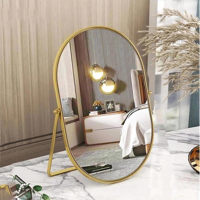 Kaptafel Spiegel - Make-up Spiegel Tafelspiegel - Schoonheidsroutine - Vervormingsvrij HD Glas - Ovaal - Goud