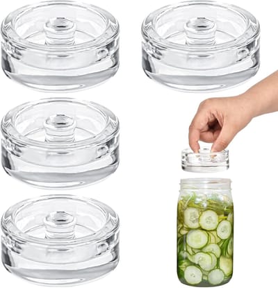 Gewichten van glas voor fermentatie - fermentatieset bestaande uit 4 gewichten voor fermenteren (7 cm) - gewichtsteen met lichte grip en functionele opening voor overtollige verf