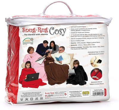 Jhubersproducts - Snug Rug Cosy - Fleece Deken met Mouwen - Gezellig en Warm - Rood - Ideaal voor Thuis en Reizen - Comfortabele Buidelzak