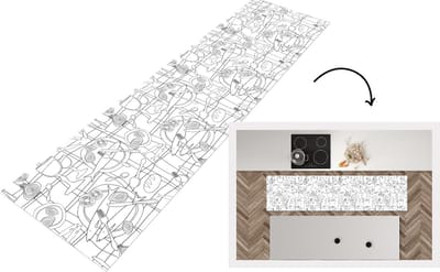Keukenloper - Loper keuken - Vis - Patronen - Zwart Wit - 200x50 cm - Keukenloper vinyl