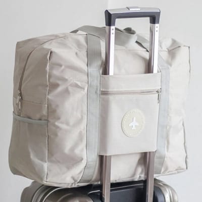 Opvouwbare Beige Reistas + Bagagelabel - Handbagage & Weekendtas - Opbergtas - Reistas voor Dames - Ideaal voor Koffer - Multifunctionele Reistas - Sporttas - Dames Reistassen - Opvouwbare Weekendtas - Handbagage Reistas - Multifunctionele Opbergtas