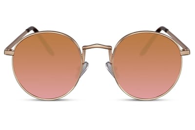 6464 Golden Retro Round | Bruine Lens | Goud Montuur | Rond | Retro & Classic Bril | Festival & Rave Bril | Carnavalsbril | Zonnebril Dames & Heren | Trendy Party & Outdoor Bril | Inclusief Brillen Sleeve & Brillendoek