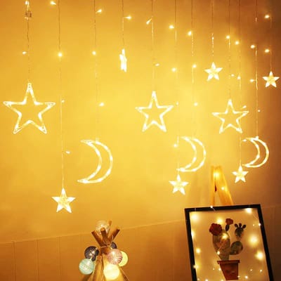 LIXIN Kerstverlichting - Sterren en Maan - Warmwit - Curtain Light - Sterrengordijn - Buiten & Binnen - Kerst - Kerststerren - Feest licht gordijn - Energie Zuining - Decoratieverlichting - Indoor use - Home accessories
