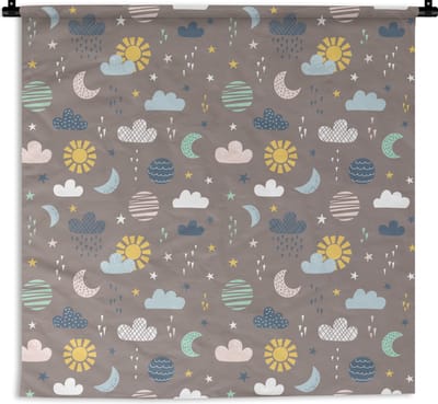 Wandkleed - Wanddoek - Wolken - Zon - Design - 180x180 cm - Wandtapijt