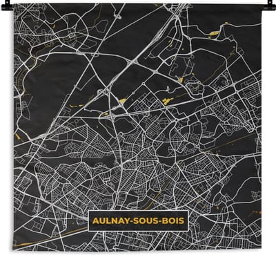 Wandkleed - Wanddoek - Stadskaart – Aulnay-sous-Bois - Plattegrond – Kaart – Frankrijk - 180x180 cm - Wandtapijt