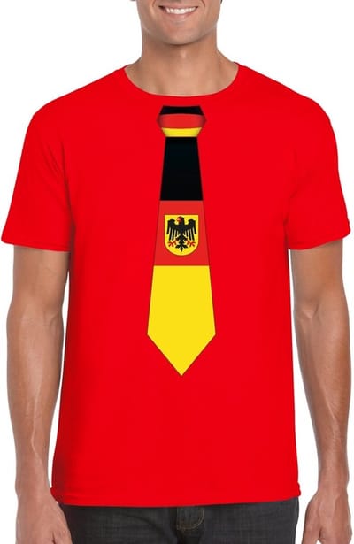 Supporters T-shirt - rood - met vlag Duitsland kleuren stropdas - heren - korte mouw S