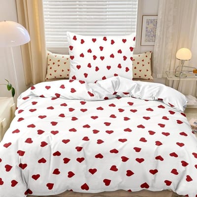 motif esthétique en forme de cœur, Housse de couette Blanc rouge fermeture éclair microfibre ultra-fine ensemble housse de couette en duvet adapté pour les filles et les femmes 200x200cm