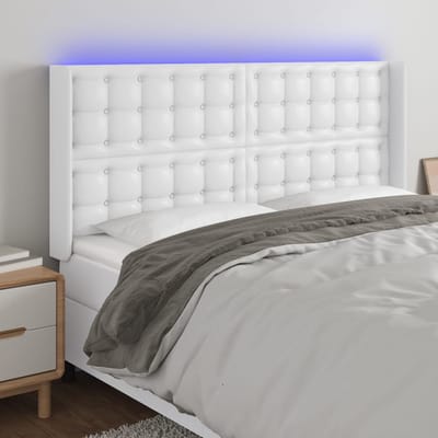 vidaXL - Hoofdbord - LED - 183x16x118/128 - cm - kunstleer - wit