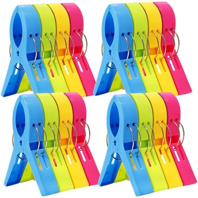 Wasknijpers (12 stuks), wasknijpers van robuust kunststof, klemmen voor strandhanddoeken, dekens en dekens, winddichte wasknijpers voor waslijn buiten, 8,5 x 11 cm