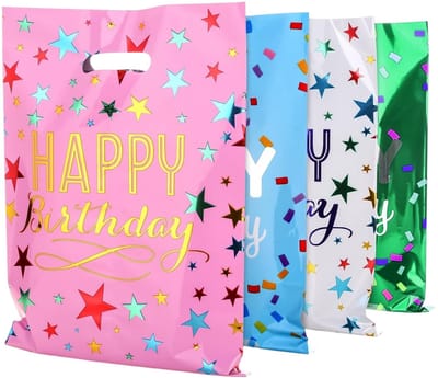 Fako Bijoux - 40x Folie Uitdeelzakjes Happy Birthday - 40 stuks - Traktatie Zakjes Voor Uitdeelcadeautjes - Uitdeelzakjes Kinderfeestje - Verjaardag - 4 Kleuren