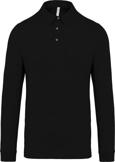 Kariban Heren Jersey Gebreid Poloshirt met lange mouwen (Zwart)
