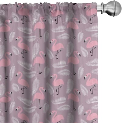 ABAKUHAUS Flamingo Voorhangen – 2x75x175 cm – Microvezel – Lichtroze/Grijs
